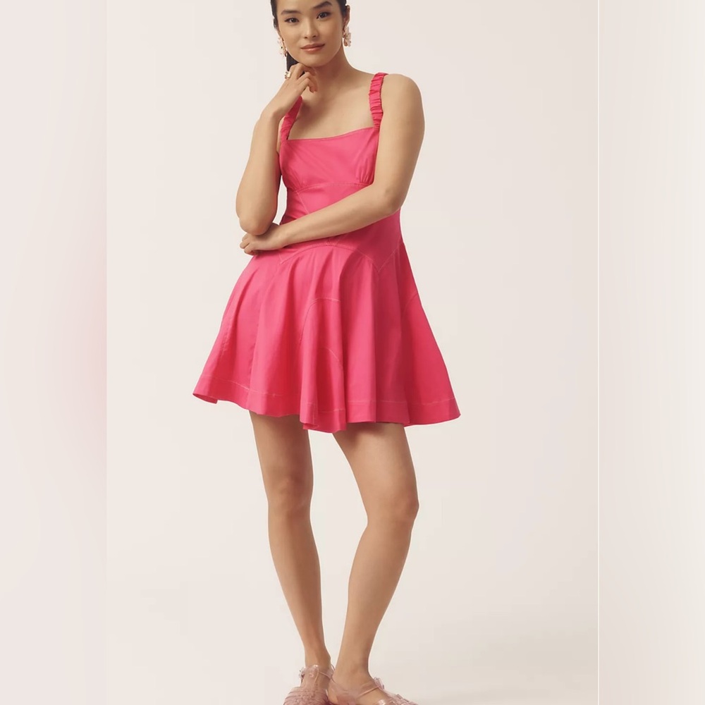 Anthropologie Fit and Flair Mini Dress Hot Pink Summer SZ M NWT